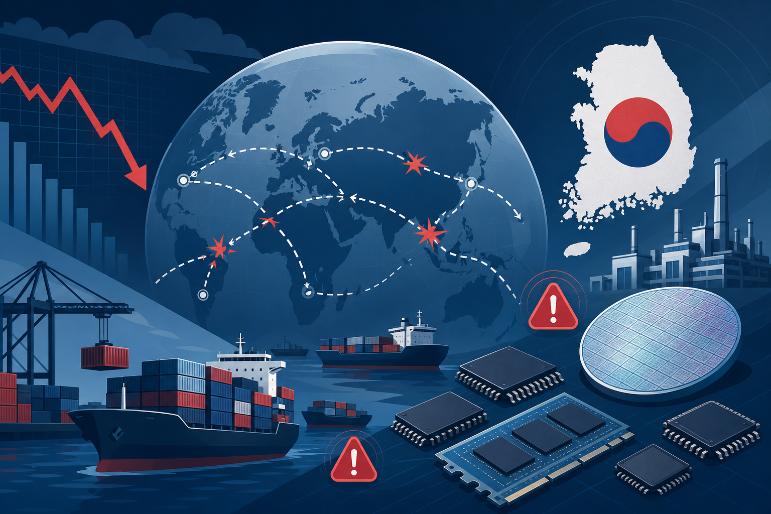 Editorial illustration representing memory chip shortage Korea